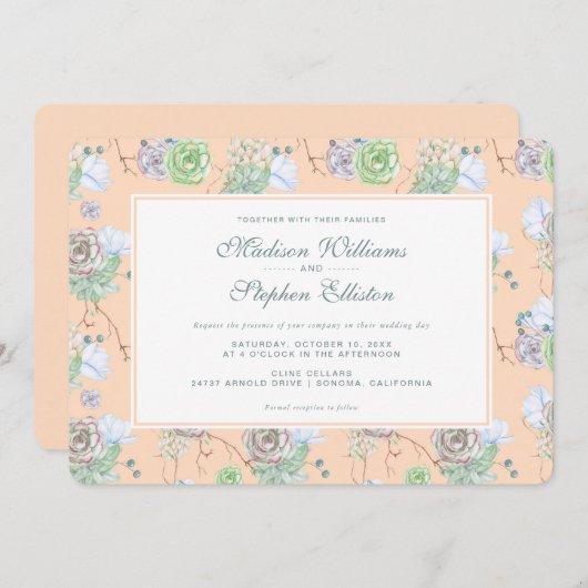 ピーチサクレンツフローラ水彩-結婚ズ 招待状 (正面/裏面)