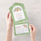 ピーチサボテン葉の花フローラ結婚ズ オールインワン招待状 (貼ってはがせる)