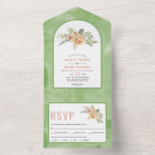 ピーチサボテン葉の花フローラ結婚ズ オールインワン招待状 (内側)