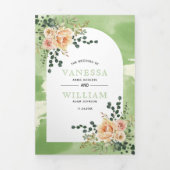 ピーチサボテン葉の花フローラ結婚ズ 三つ折り招待状 (カバー)