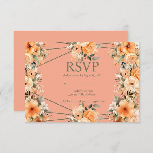 ピーチサマーバラメニュー選択肢RSVP応答カード 出欠カード (正面/裏面)