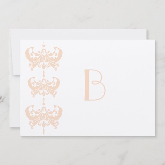 ピーチサンゴとマッシュルームダマスウェディング招待状 招待状 (裏面)