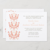 ピーチサンゴとマッシュルームダマスウェディング招待状 招待状 (正面/裏面)