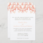 ピーチサンゴとマッシュルームダマスウェディング招待状 招待状 (正面/裏面)