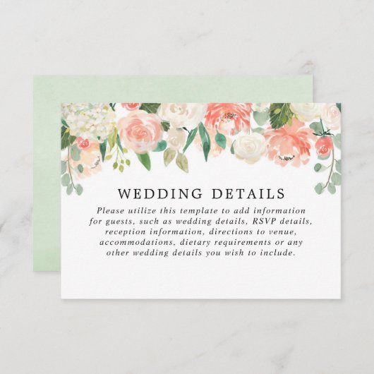 ピーチサンゴの緑の夏の春の結婚式詳細 エンクロージャーカード (正面/裏面)