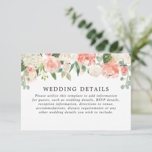 ピーチサンゴの緑の夏の春の結婚式詳細 エンクロージャーカード (スタンド正面)