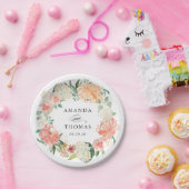 ピーチサンゴ赤面フローラ結婚リース ペーパープレート (パーティー)