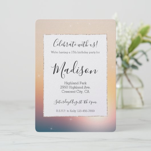 ピーチサンライズスパークル誕生日 招待状 (スタンド正面)