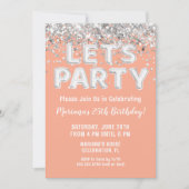 ピーチシルバーグリッターバースデーパーティー 招待状 (正面)