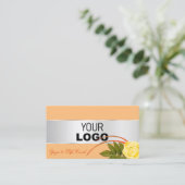 ピーチシルバーデコールゴージャスなバラフラワーとロゴ 名刺 (スタンド正面)