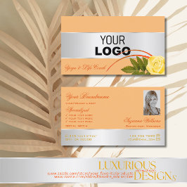 ピーチシルバーデコールバラフラワーロゴと写真 名刺