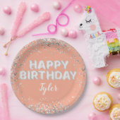 ピーチシルバーバースデーパーティー ペーパープレート (パーティー)