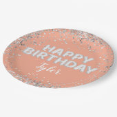 ピーチシルバーバースデーパーティー ペーパープレート (アングル)