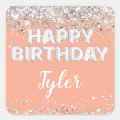 ピーチシルバー誕生日パーティー封筒シール スクエアシール (正面)