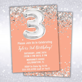 ピーチシルバー3rd誕生日パーティの招待状 招待状