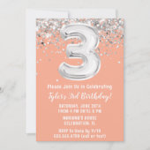 ピーチシルバー3rd誕生日パーティの招待状 招待状 (正面)