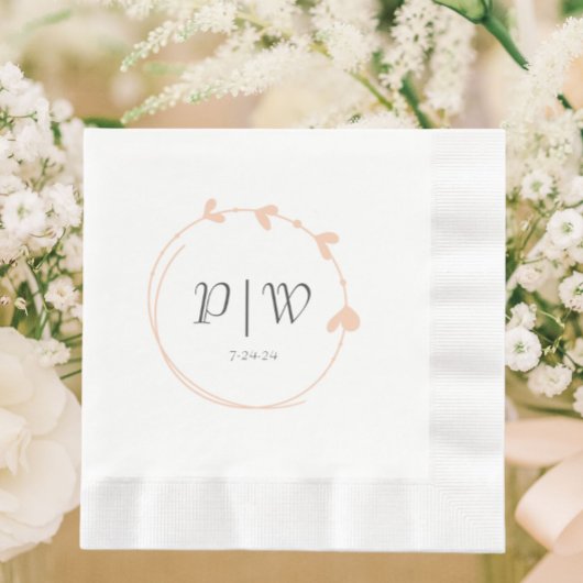 ピーチシンプルハートリースモノグラム結婚ズ 縁ありランチョンナプキン