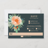 ピーチジェイドティール（緑がかった色）フローラウェディングRSVPカード 出欠カード (正面)
