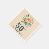 ピーチジェイドティール(緑がかった色)フローラウォーターカラー誕生日 スタンダードカクテルナプキン (角)