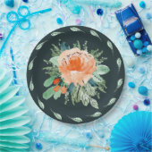 ピーチジェイドティール（緑がかった色）フローラウォーターカラー誕生日 ペーパープレート (パーティー)