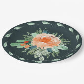 ピーチジェイドティール（緑がかった色）フローラウォーターカラー誕生日 ペーパープレート (アングル)