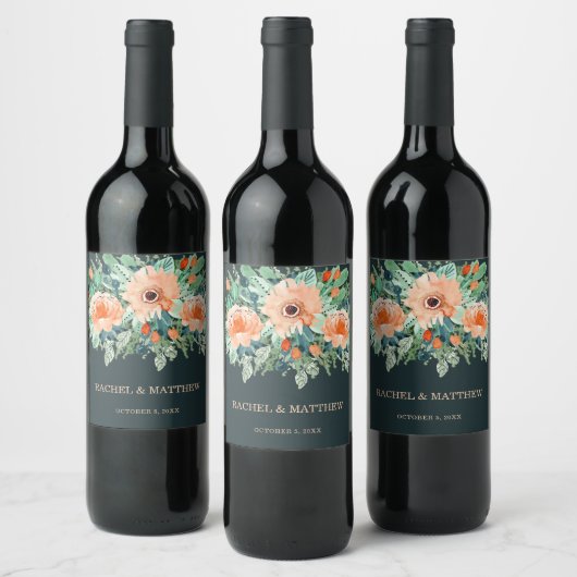 ピーチジェイドティール（緑がかった色）フローラウォーターカラー ワインラベル (ボトル)