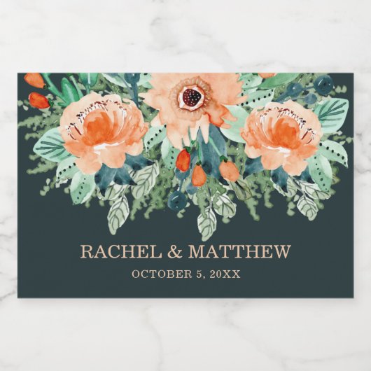 ピーチジェイドティール（緑がかった色）フローラウォーター結婚カラーズミニ スパークリングワインラベル (シングルラベル)