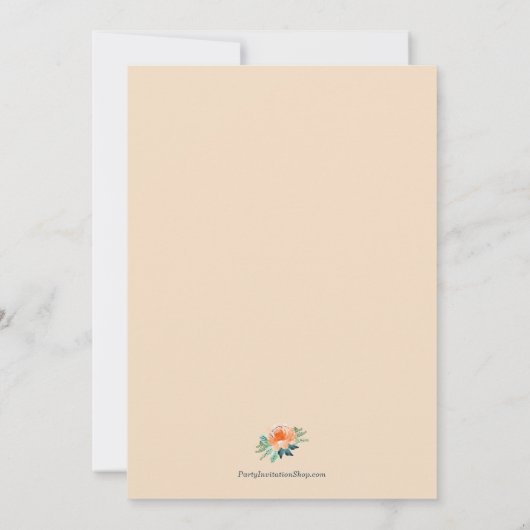 ピーチジェイドティール（緑がかった色）フローラブライダルシャワー招待状 (裏面)