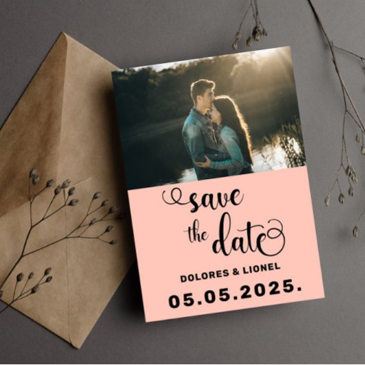 ピーチスクリプトフォト ミニマリスト Save the date 招待状