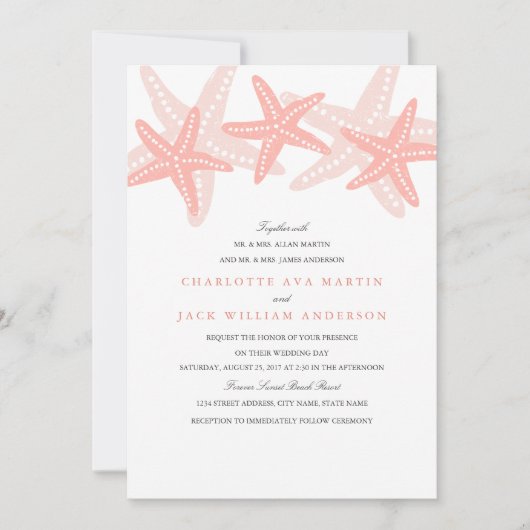 ピーチスターフィッシュビーチ結婚式招待状 招待状 (正面)