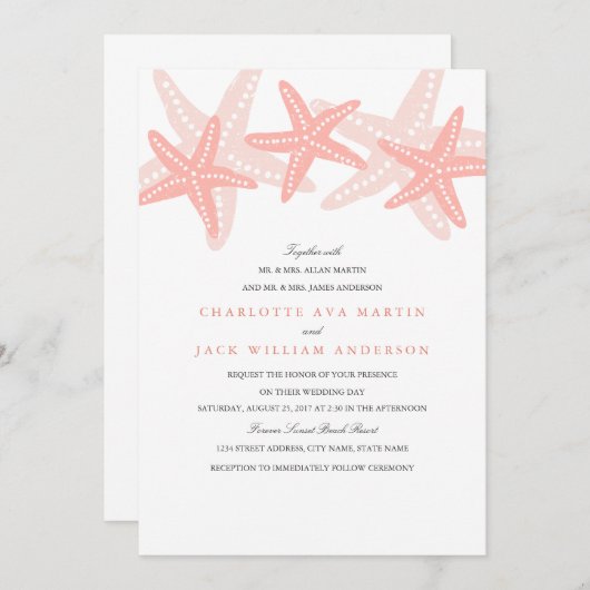 ピーチスターフィッシュビーチ結婚式招待状 招待状 (正面/裏面)