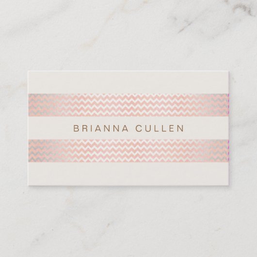 ピーチストライプのピンクトレンディーシェブロンエレガントシック 名刺 (正面)