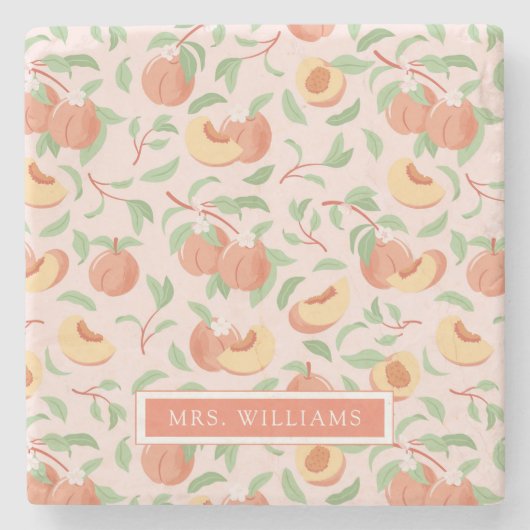 ピーチストーンフルーツパーソナライズされたストーンコースター ストーンコースター (正面)