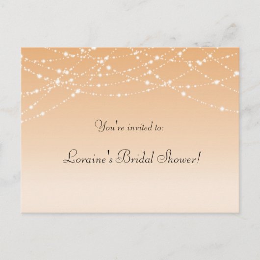 ピーチスパークルライトブライダルウェディングパーティーポストカード インビテーションポストカード (正面)