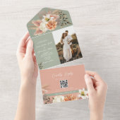 ピーチセージグリーンフローラQRコード結婚ズ オールインワン招待状 (貼ってはがせる)