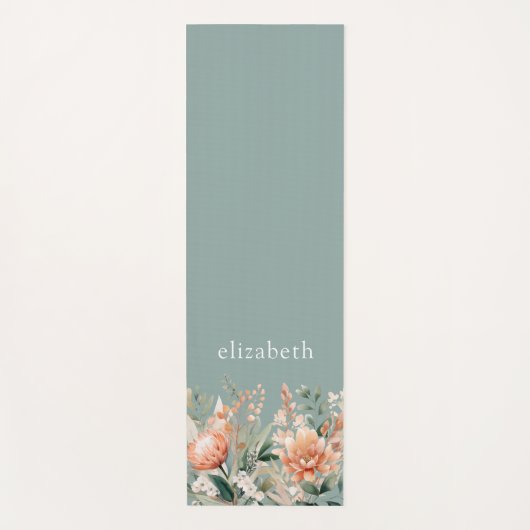 ピーチセージ緑ボーホウォーターの色フローラ ヨガマット (正面)