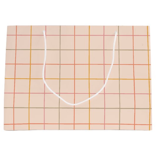 ピーチセージ黄色の格子模様 ラージペーパーバッグ (正面)