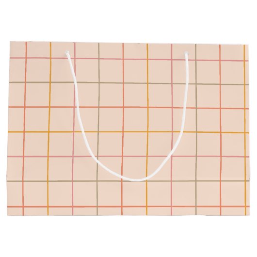 ピーチセージ黄色の格子模様 ラージペーパーバッグ (裏面)