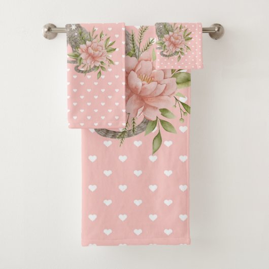 ピーチタオル水彩ハンド絵を描フローラ猫 バスタオルセット (インサイチュ)