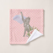 ピーチタオル水彩ハンド絵を描フローラ猫 バスタオルセット (ウォッシュタオル)