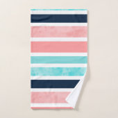 ピーチターコイズインディゴホワイトストライプズ バスタオルセット (ハンドタオル)