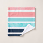 ピーチターコイズインディゴホワイトストライプズ バスタオルセット (ウォッシュタオル)