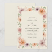 ピーチダスティーモーブの芍薬の結婚式 招待状 (正面/裏面)