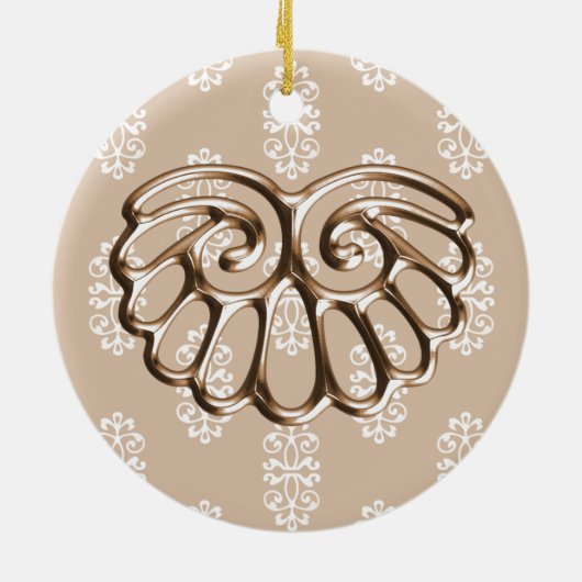 ピーチダマスク結婚式の日付を保存 セラミックオーナメント (裏面)