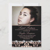 ピーチダマスク&ダイヤモンドスイート16誕生日招待状 招待状 (正面)