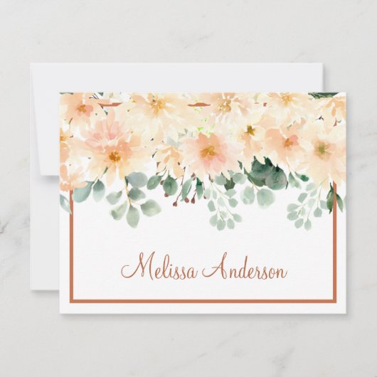 ピーチダリアウォーターカラーフローラ秋 ノートカード (正面)