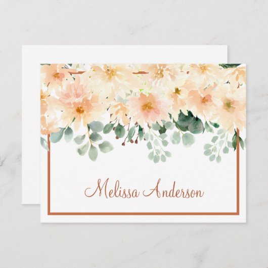 ピーチダリアウォーターカラーフローラ秋 ノートカード (正面/裏面)