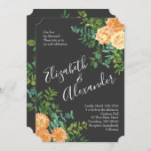 ピーチチャコールグレーピーニー&バラフローラ結婚ズ 招待状 (正面/裏面)