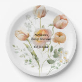 ピーチチューリップフラワーパーソナライズパーティー紙プレート ペーパープレート (正面)