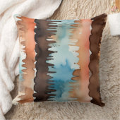 ピーチチョコレートアンドブルー抽象芸術 クッション (ブランケット)